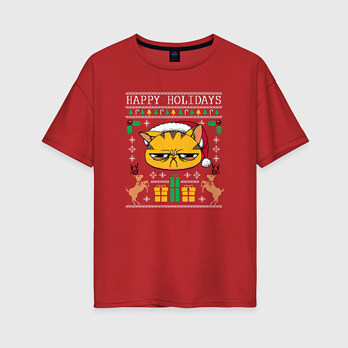 Женская футболка оверсайз Happy holidays phrase / Красный – фото 1