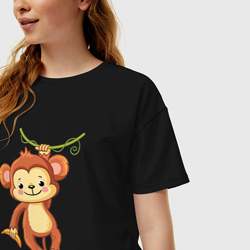 Женская футболка оверсайз Мартышка на лиане / Черный – фото 3