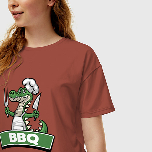 Женская футболка оверсайз Барбекю от крокодила / Кирпичный – фото 3