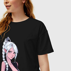 Футболка оверсайз женская Шэдоухарт - серебрянные волосы, цвет: черный — фото 2