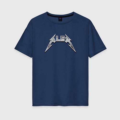 Женская футболка оверсайз Алекс - в стиле рок-группы металлика / Тёмно-синий – фото 1