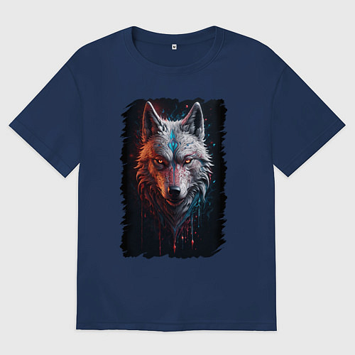 Женская футболка оверсайз Психоделический волк / Тёмно-синий – фото 1