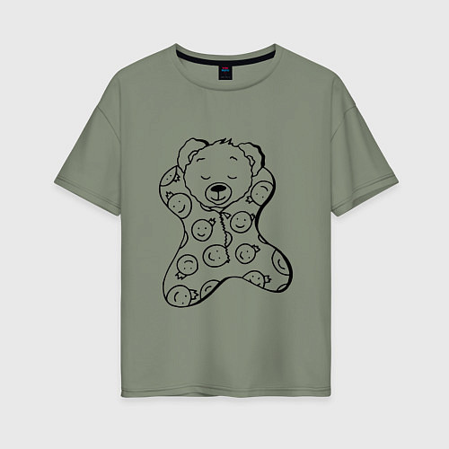 Женская футболка оверсайз Спящий мишка в пижаме - раскраска / Авокадо – фото 1