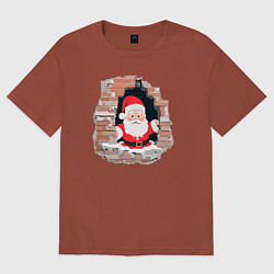 Футболка оверсайз женская Дедушка мороз из стены, цвет: кирпичный