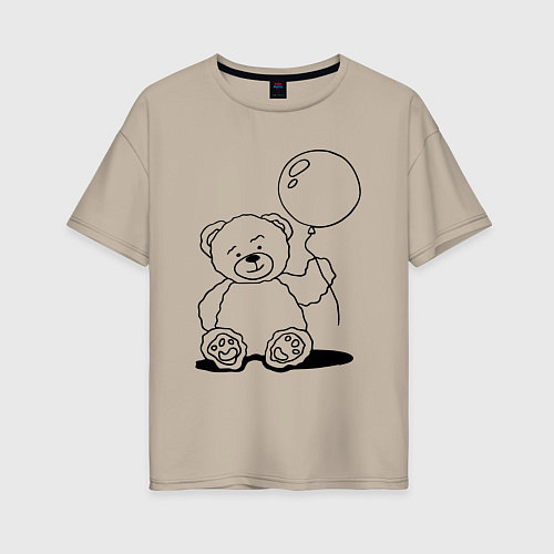 Женская футболка оверсайз Мишка с воздушным шариком - раскраска / Миндальный – фото 1