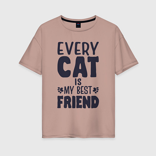 Женская футболка оверсайз Every cat is my best friend / Пыльно-розовый – фото 1