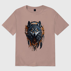 Женская футболка оверсайз Волк и ловец снов