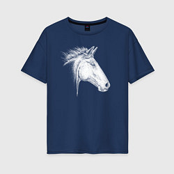 Футболка оверсайз женская Голова белой лошади в профиль, цвет: тёмно-синий