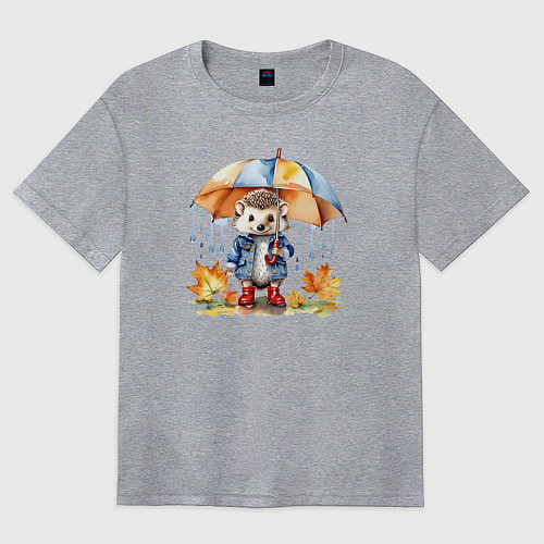 Женская футболка оверсайз Осенний ежик с зонтиком / Меланж – фото 1