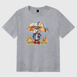 Футболка оверсайз женская Осенний ежик с зонтиком, цвет: меланж