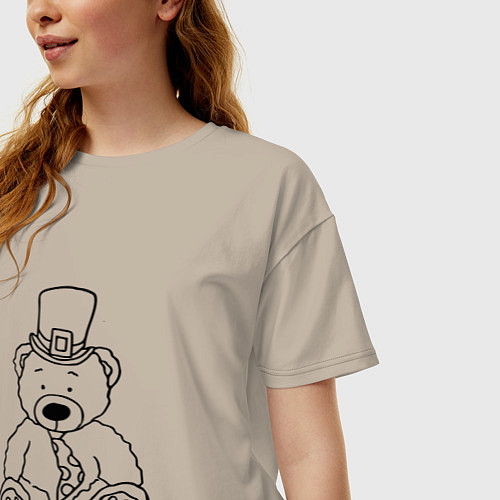 Женская футболка оверсайз Плюшевый мишка лепрекон - раскраска / Миндальный – фото 3