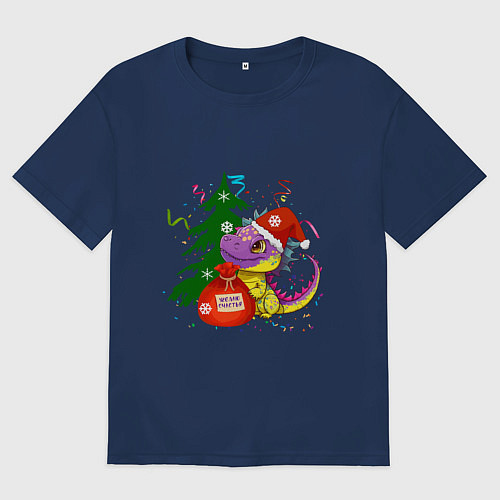 Женская футболка оверсайз Новогодний дракон желает счастья / Тёмно-синий – фото 1