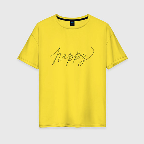 Женская футболка оверсайз Леттеринг happy / Желтый – фото 1