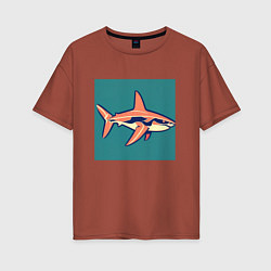 Футболка оверсайз женская Акула арт, цвет: кирпичный