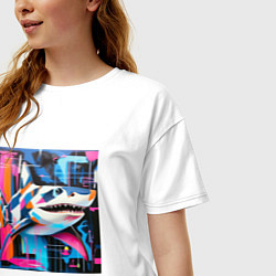 Футболка оверсайз женская Разноцветная акула, цвет: белый — фото 2