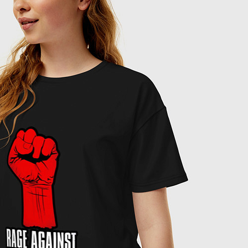 Женская футболка оверсайз Rage against the machine - fist / Черный – фото 3