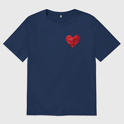Футболка оверсайз женская Бумажное разорванное сердце скрёпленное булавками, цвет: тёмно-синий