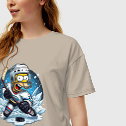 Футболка оверсайз женская Гомер Симпсон - хоккейный нападающий, цвет: миндальный — фото 2