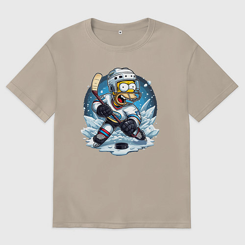 Женская футболка оверсайз Гомер Симпсон - хоккейный нападающий / Миндальный – фото 1