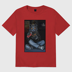 Футболка оверсайз женская Кот - задрот, цвет: красный