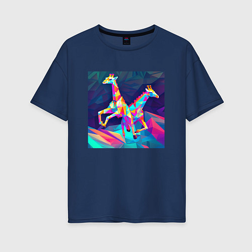 Женская футболка оверсайз Жирафы кубизм / Тёмно-синий – фото 1