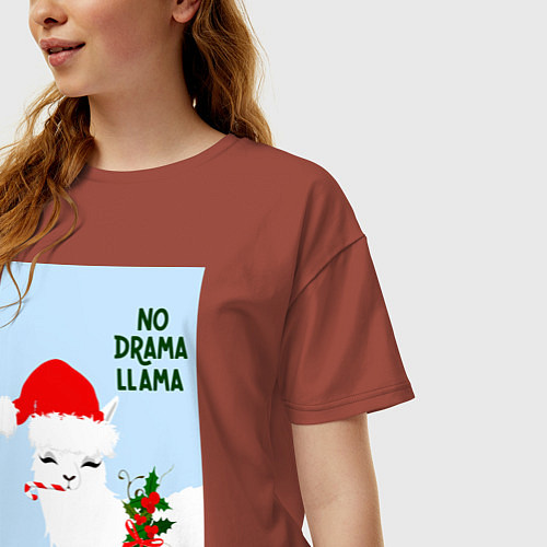 Женская футболка оверсайз Лама Санта Клаус no drama llama / Кирпичный – фото 3