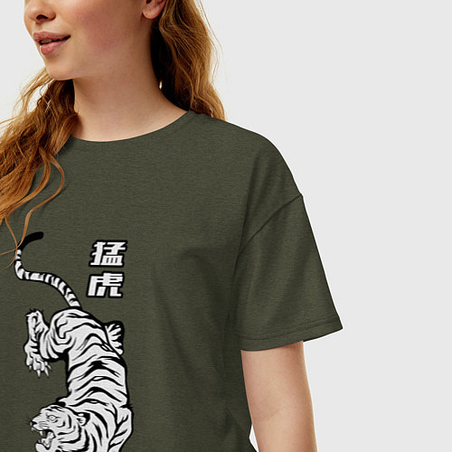Женская футболка оверсайз Свирепый тигр / Меланж-хаки – фото 3