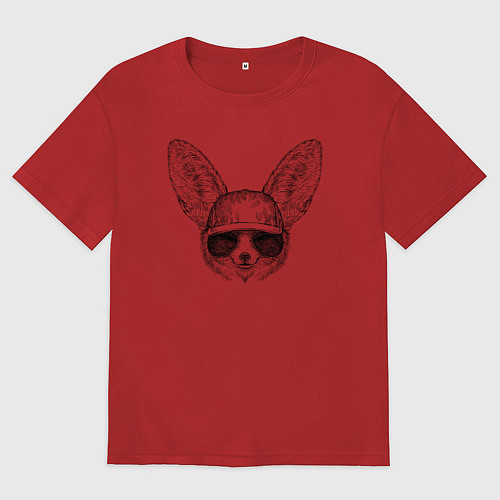 Женская футболка оверсайз Фенек в очках / Красный – фото 1