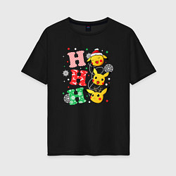 Футболка оверсайз женская Pikachu ho ho ho, цвет: черный