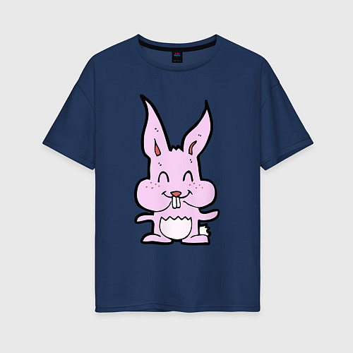 Женская футболка оверсайз Счастливый кролик / Тёмно-синий – фото 1