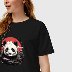 Футболка оверсайз женская Панда с красным солнцем, цвет: черный — фото 2
