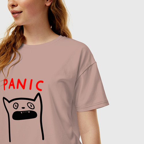 Женская футболка оверсайз Panic mode - котик / Пыльно-розовый – фото 3