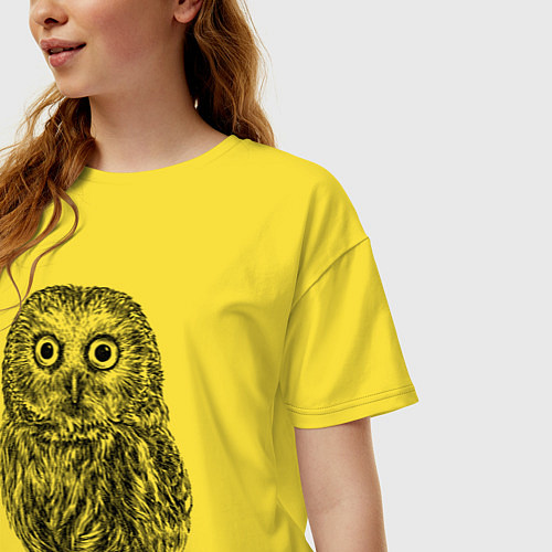 Женская футболка оверсайз Сова гравюра / Желтый – фото 3