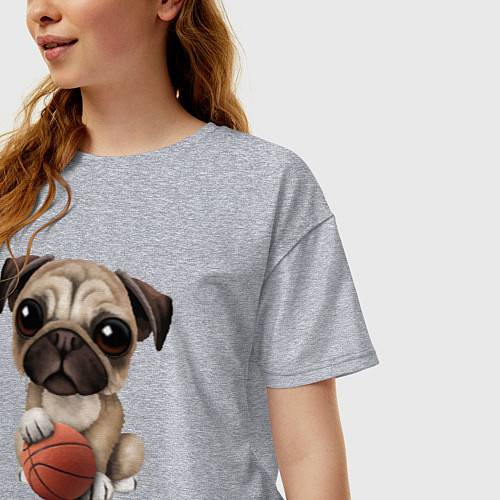 Женская футболка оверсайз Мопс баскетболист / Меланж – фото 3