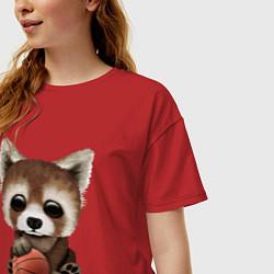 Футболка оверсайз женская Красная панда баскетболист, цвет: красный — фото 2