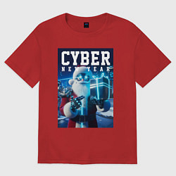 Футболка оверсайз женская Кибер новый год - неоновое свечение, цвет: красный