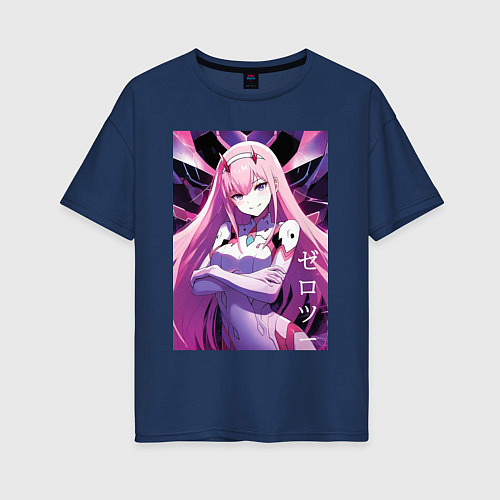 Женская футболка оверсайз Zero two Darling in the Franxx - ai art / Тёмно-синий – фото 1
