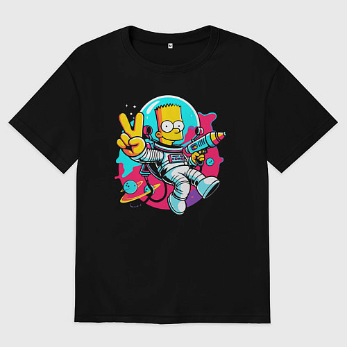 Женская футболка оверсайз Барт Симпсон в космосе с лазерным пистолетом / Черный – фото 1