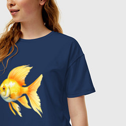 Футболка оверсайз женская Желтая золотая рыбка, цвет: тёмно-синий — фото 2