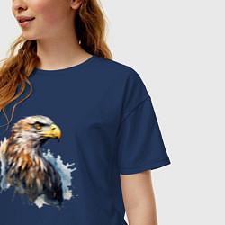 Футболка оверсайз женская Акварельный орел в брызгах краски, цвет: тёмно-синий — фото 2