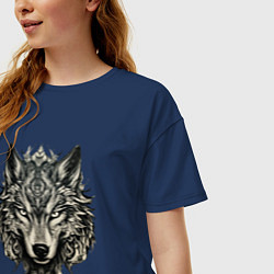 Футболка оверсайз женская Племенной волк, цвет: тёмно-синий — фото 2