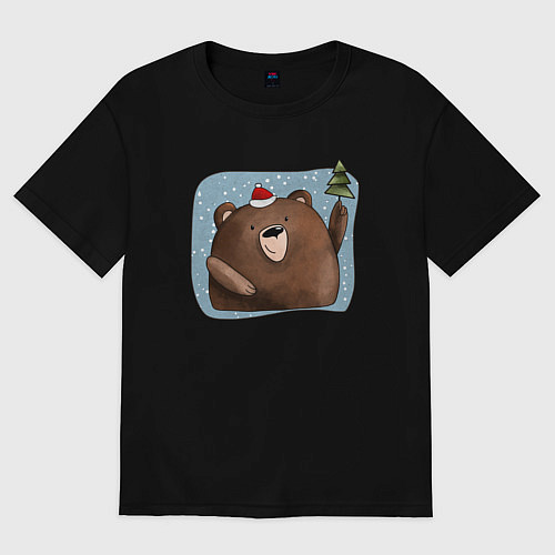 Женская футболка оверсайз Медведь и елка / Черный – фото 1