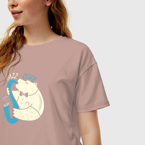 Женская футболка оверсайз Медведь играет джаз / Пыльно-розовый – фото 3