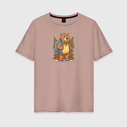 Женская футболка оверсайз Медведь турист / Пыльно-розовый – фото 1