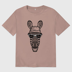 Футболка оверсайз женская Зебра в очках и панаме, цвет: пыльно-розовый
