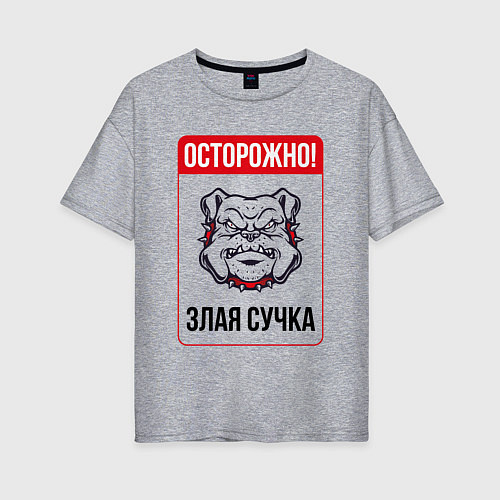 Женская футболка оверсайз Осторожно злая сучка / Меланж – фото 1