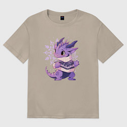 Футболка оверсайз женская Фиолетовый дракон в свитере, цвет: миндальный