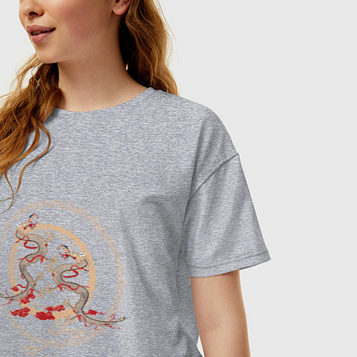 Женская футболка оверсайз Два дракона в круге / Меланж – фото 3