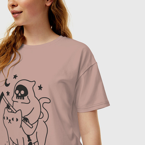 Женская футболка оверсайз Смерть на коте / Пыльно-розовый – фото 3