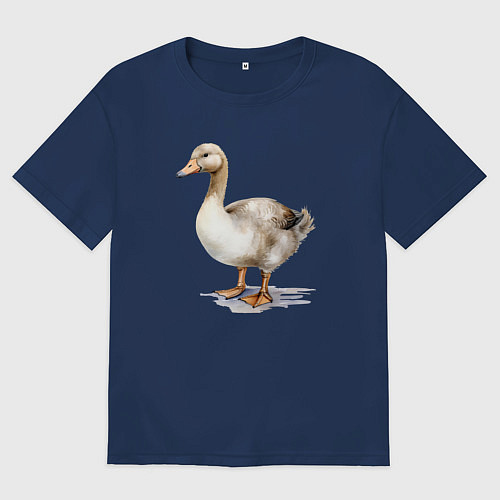 Женская футболка оверсайз Серый гусь / Тёмно-синий – фото 1